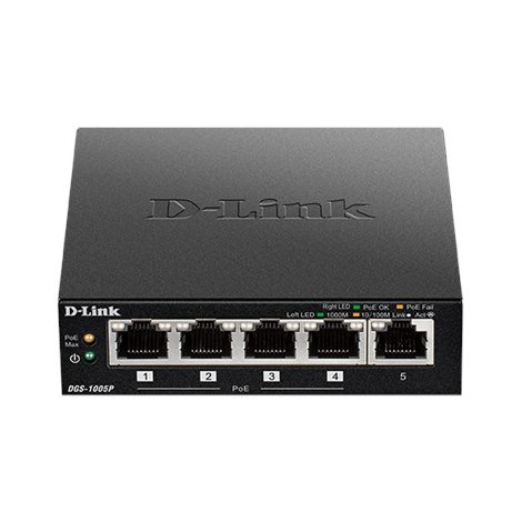 D-Link | Switch | DGS-1005P | Unmanaged | Desktop | 1 Gbps (RJ-45) ports quantity 5 | PoE ports quantity 4 | Power supply type E